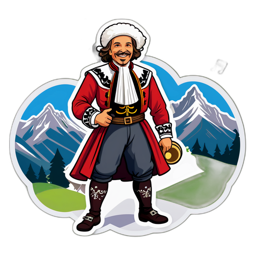 Fröhlicher Aufkleber von Hansi Hinterseer in Tiroler Tracht