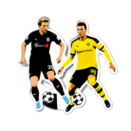 Sticker cu un meci emoționant între Eintracht Frankfurt și Dortmund, evidențiind jucători celebrați