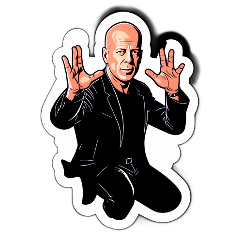 Sticker ontwerp met Bruce Willis in een iconische actiepose