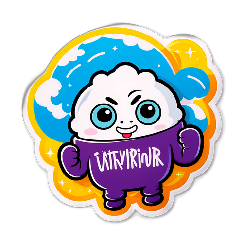 Стикер с забавным персонажем, говорящим 'Intervision Dyk Fuk'