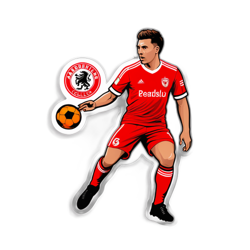 Samolepka s logem fotbalového klubu Aberdeen a symbolickým hráčem s míčem