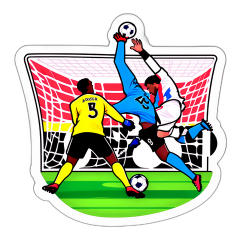 איור יצירתי של משחק PSG נגד אנז'ר, מראה חילוץ דרמטי של שוער בפעולה