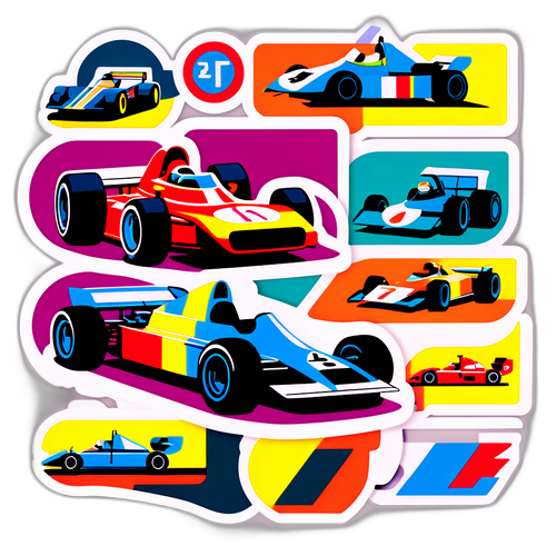 Retro-stil klistermärken av F1-bilar från 1970-talet