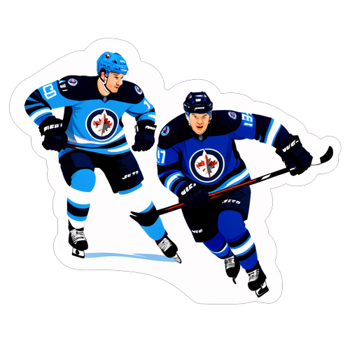 Comic strip des Jets de Winnipeg en action sur la glace avec des effets de vitesse