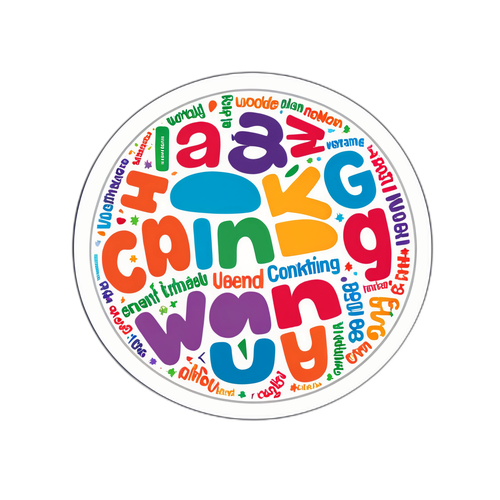 Sticker tematic Wordle cu litere colorate și o minge rotativă de cuvinte