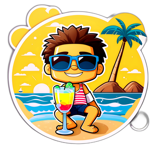 Sticker Karakter Moe di Pantai