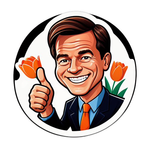 Karikatur av Mark Rutte med tulipaner