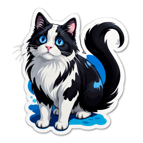 非常美丽的黑白长毛猫贴纸