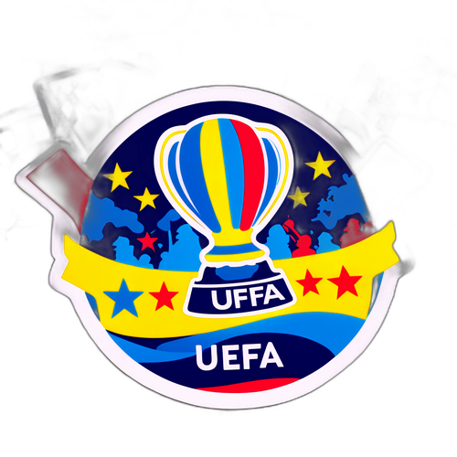Ζωντανός και χρωματιστός αυτοκόλλητος της UEFA με φιλάθλους