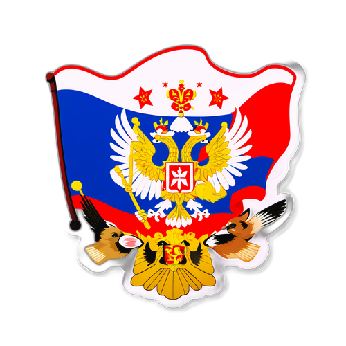 Дизайн с флагом России и хитрыми животными, символизирующими новости