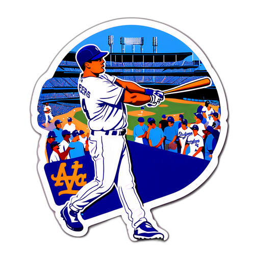 ドジャースの野球スタジアムでの一日を描いたコラージュデザイン