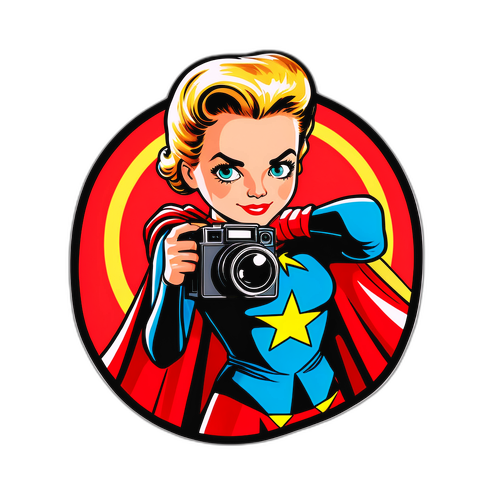 Rita en klistermärke av Lee Miller som superhjälte