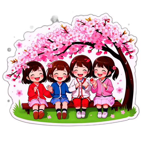 桜の下で楽しむ高橋あかりと友達