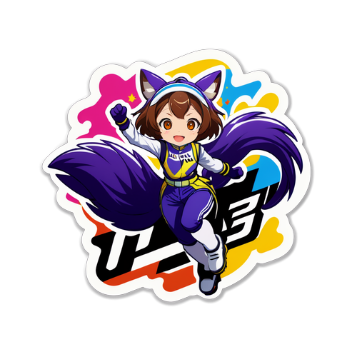 レースを楽しむウマ娘のカラフルで活気あふれるステッカー
