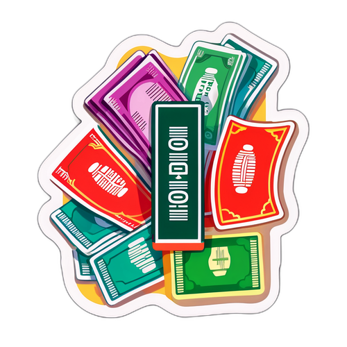 Un sticker vibrant cu un teanc de bancnote etichetat 'milion'