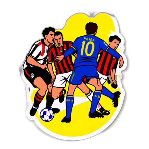 Sticker colorat cu un moment dramatic din meciul Parma vs Milan
