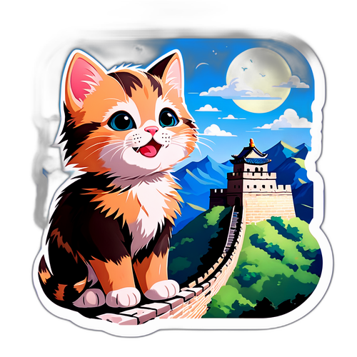 可爱的小猫在长城上