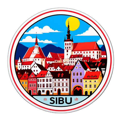 Ilustrație a regiunii Sibiu, evidențiind arhitectura tradițională și cultura turistică vibrantă
