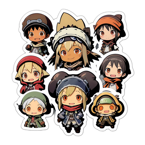 冒険の旅をする『メイドインアビス』のキャラクターたちのかわいいデフォルメスタンプ