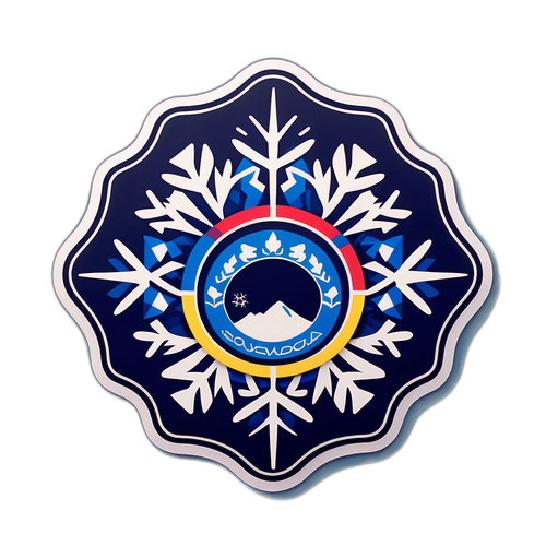 Ένας κομψός σχεδιασμός που παρουσιάζει τα εικονικά χειμερινά αθλήματα Ολυμπιακών Αγώνων, μέσα σε ένα περίγραμμα χιονονιφάδας.