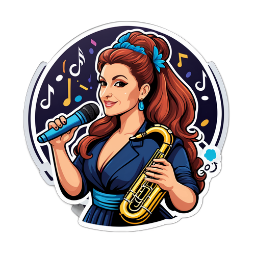 Αυτοκόλλητο με την Παπαρίζου και Μουσικά Στοιχεία