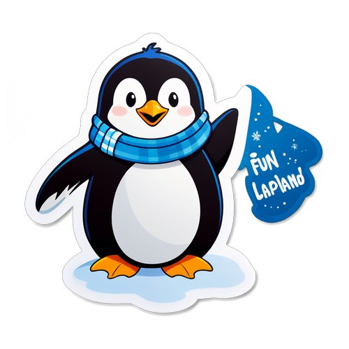 Sticker cu un pinguin jucăuș și mesajul 'Distracție în Lapland!'