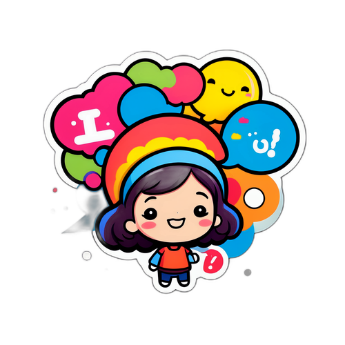 Sticker ng 'iwant' na may mga makukulay na thought bubbles
