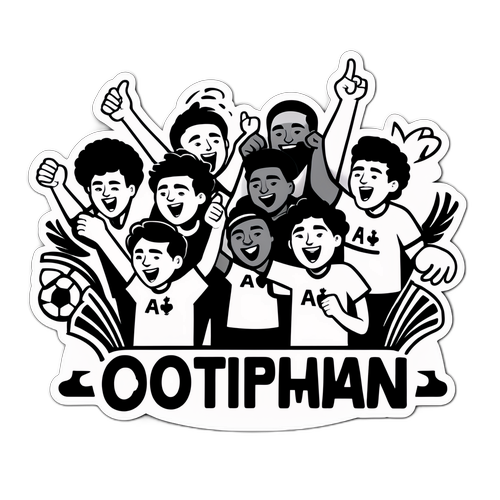 Kreativer Tottenham-Aufkleber mit stilisierten Fans in Schwarz-Weiß