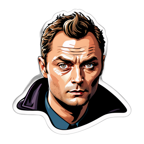 Sticker van Jude Law met een sexy blik en klassieke filmprops