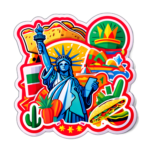 Autocollant Coloré du Monde Culturel des États-Unis et du Mexique