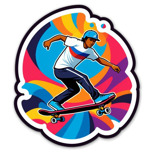 Vibrant et Auspicious: Le Sticker Olympique Surfe sur la Vague du Skateboard! 2024