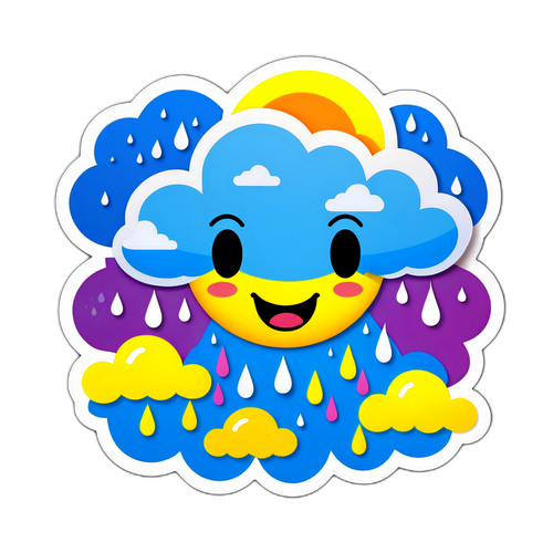 Sticker thể hiện thời tiết với mặt trời và mây dễ thương