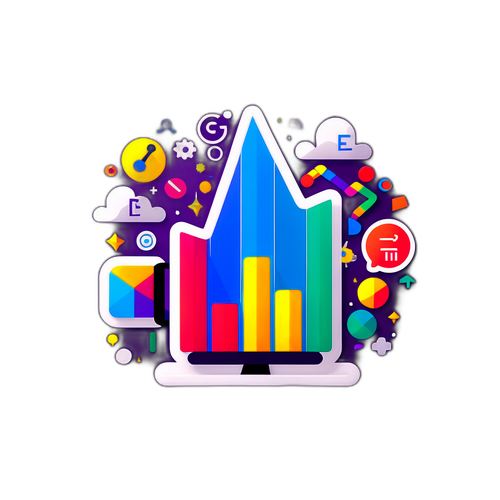 מדבקה חדשנית עם גרפים צבעוניים וסמלי חיפוש של גוגל