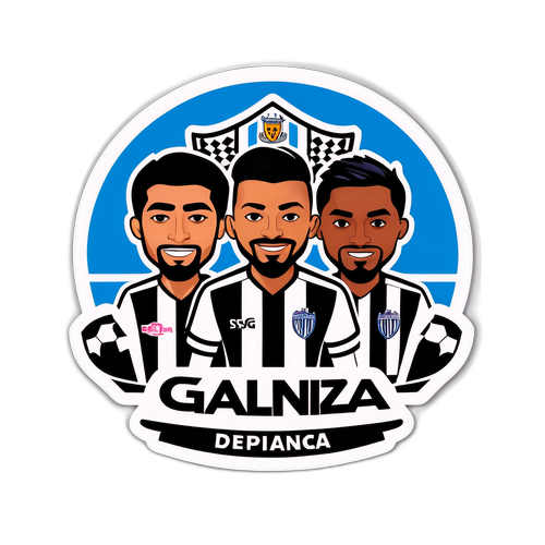 Emblema con los rostros de los jugadores de Alianza Lima y Deportivo Garcilaso en un fondo de estadio animado