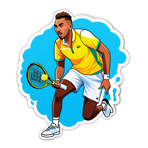 Sticker cu Nick Kyrgios, jucând tenis sub un cer însorit
