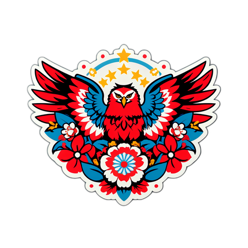 Artystyczna interpretacja logo Benfica z kwitnącymi kwiatami