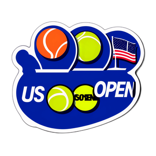 Sticker US Open với hình ảnh bóng tennis và lịch thi đấu