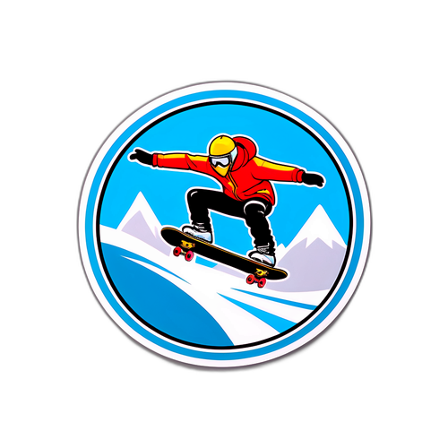 Etichetă cu skateboard pe zăpadă