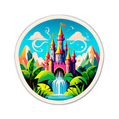 Ілюстрація казкового замку на фоні тропічної природи